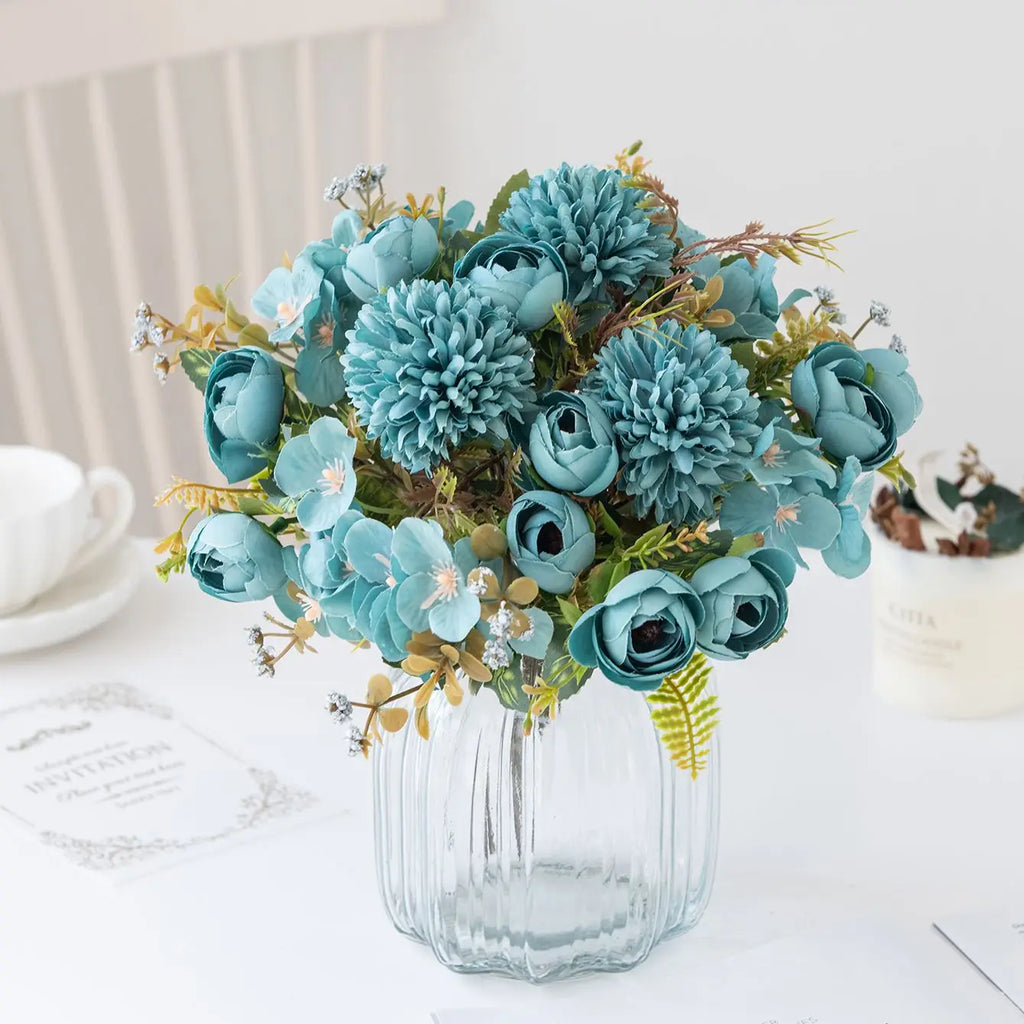 TTCY Silk Tea Rose Bud Bouquet – Artificial Flowers Home Decor Artificial Silk Flowers Babs