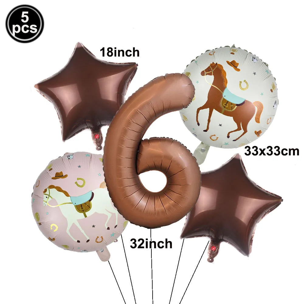 5pc Western Cowboy Horse Foil Balloon Set – Party Decor Party Foil Balloons Babs number 6 As show