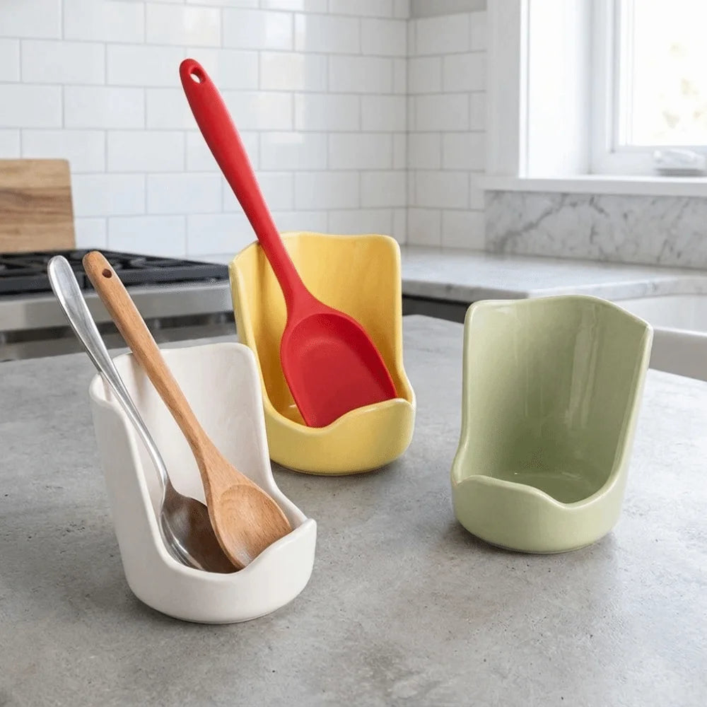 Ceramic Spatula & Spoon Holder – Non-Slip Kitchen Rack Utensil Holder Rack Babs