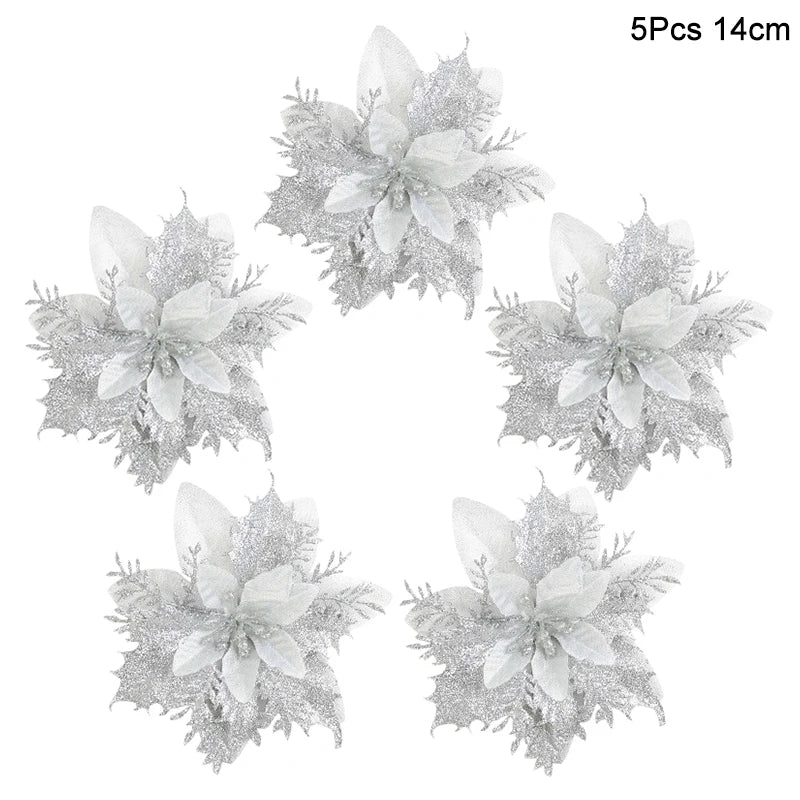 5Pcs Christmas Red Berry & Pine Cone Artificial Branches Décor Christmas Décor Branches Babs 5pcs silver flower 1
