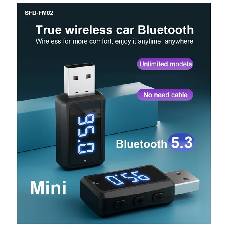Bluetooth 5.3 Car FM Transmitter – USB, Hands-Free, LCD Car FM Transmitter Babs