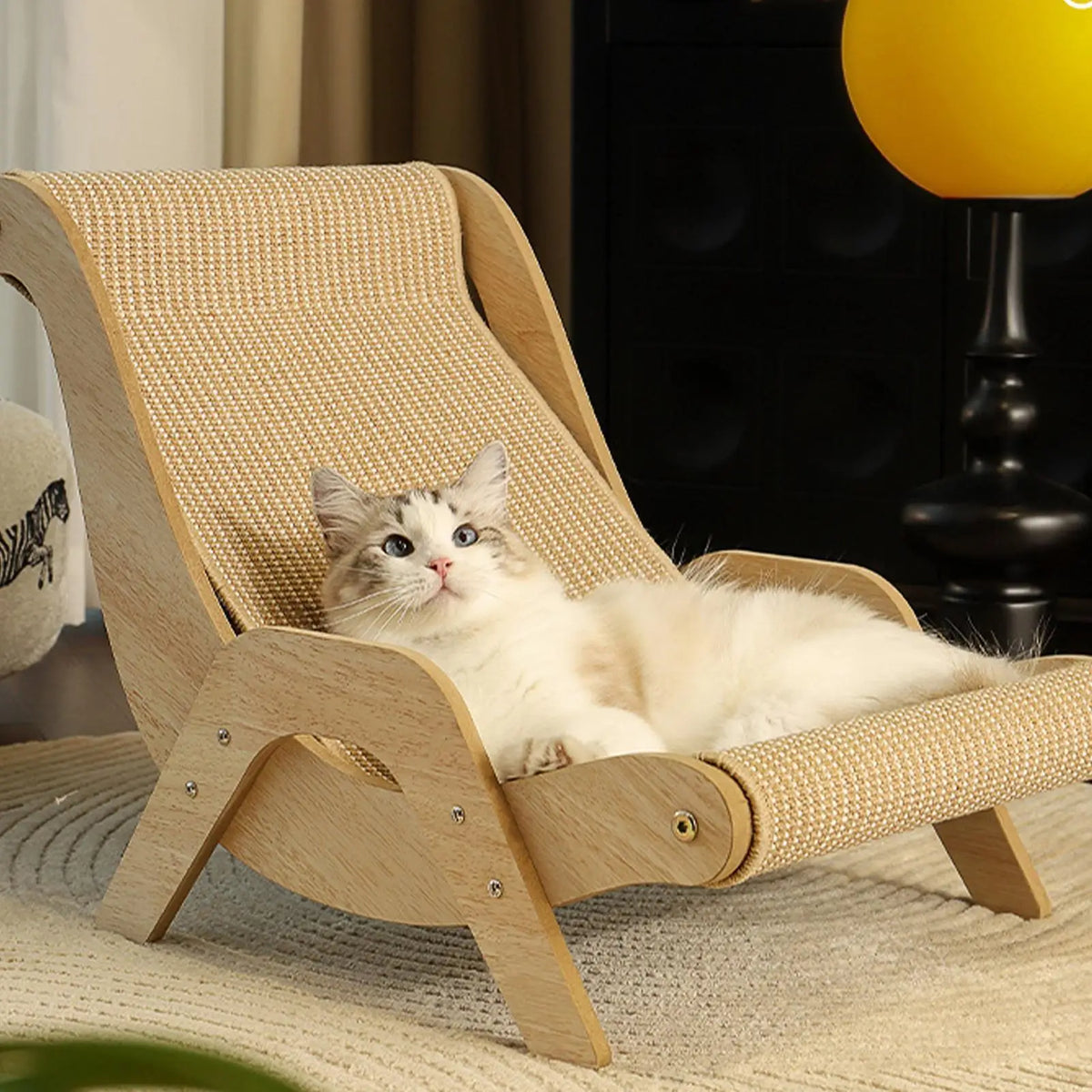 Sisal Wooden Cat Lounge Chair & Scratcher – 110 lb Capacity Cat Scratcher Chair Babs