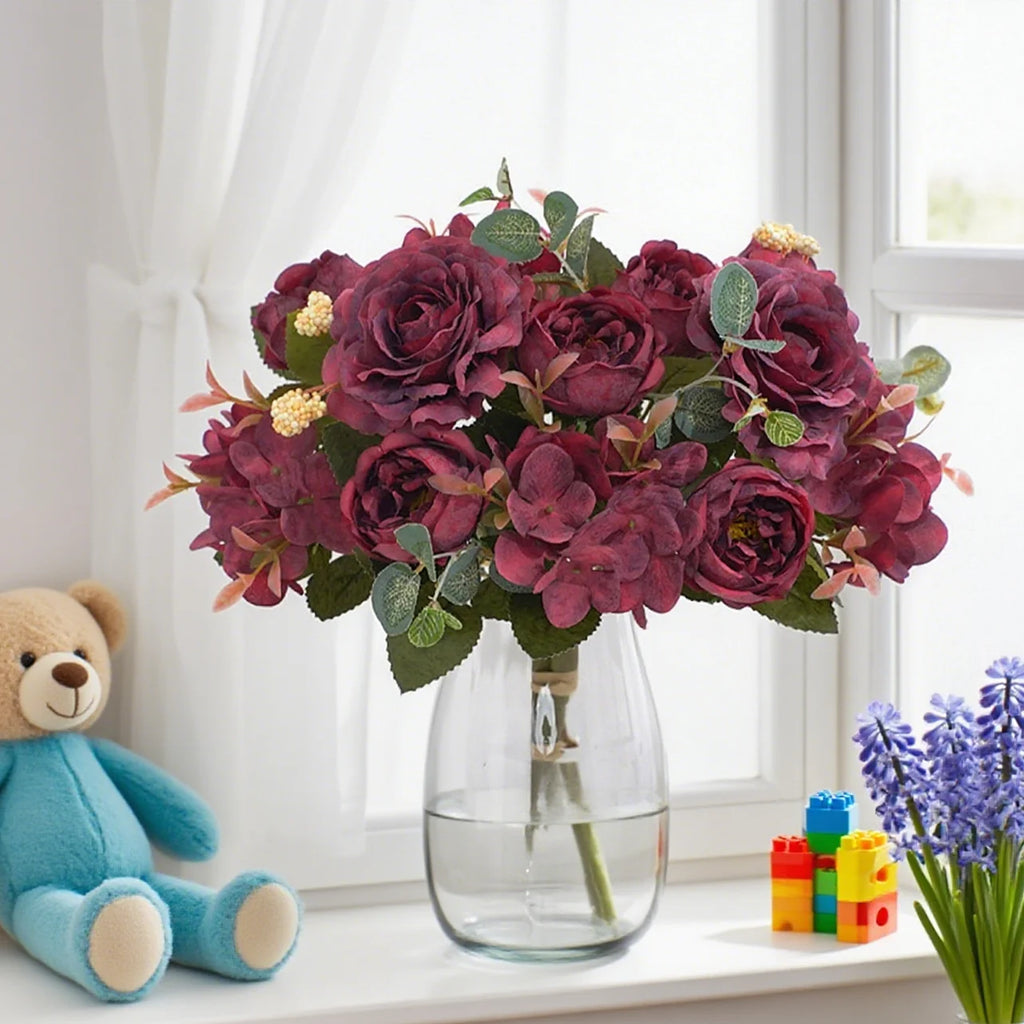 Artificial Silk Rose Hydrangea Peony Bouquet – Wedding & Home Décor Artificial Flower Bouquet Babs