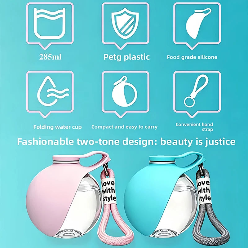285ml Portable Dog Water Bottle – Collapsible Silicone Travel Cup Pet Travel Water Bottle Babs