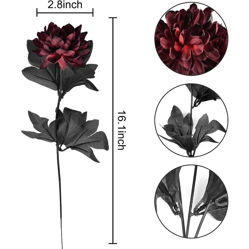 Black Dahlia Silk Faux Flowers – Gothic Halloween Décor 5–20Pcs Artificial Silk Flowers Babs