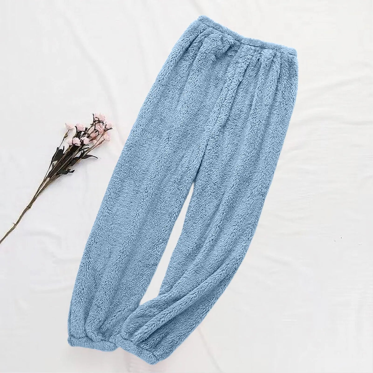 Women's Velvet Pajama Pants – Warm Elastic Waist Lounge Trousers Pajama Lounge Pants Babs Sky Blue XL