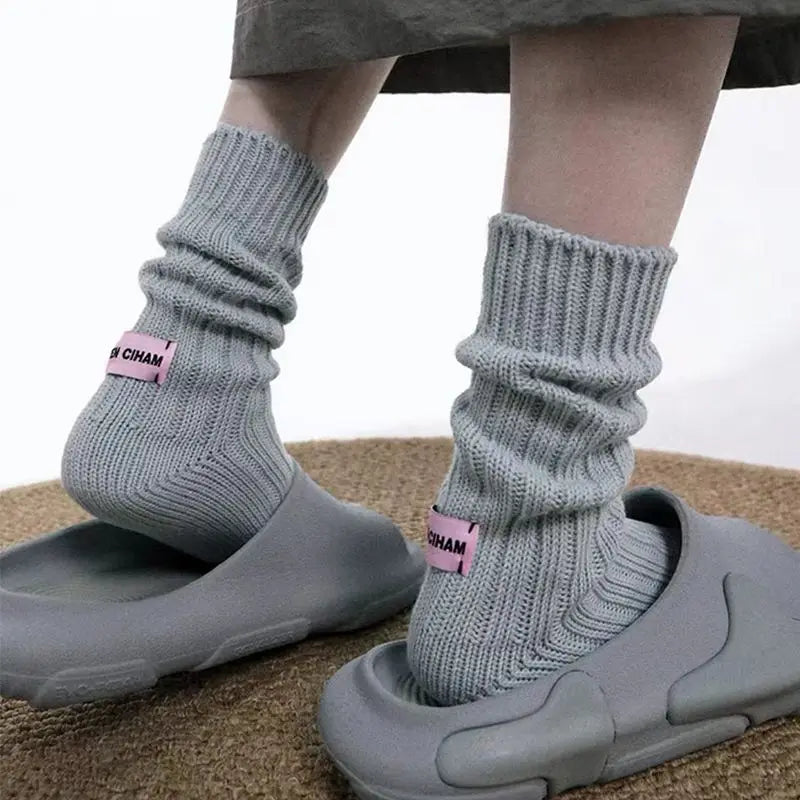 Unisex Cotton Chunky Knit Crew Socks – Retro Stacked Style Knit Crew Socks Babs