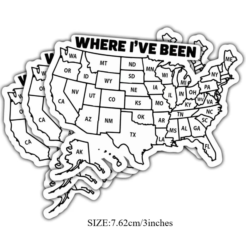 3-Pack US Travel Map Vinyl Stickers – Waterproof State Tracker Travel Map Sticker Babs 3pcs