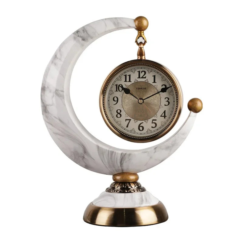 Luxury Retro Moon Desk Clock | Silent Quartz, Hourly Chime Decorative Desk Clock Babs