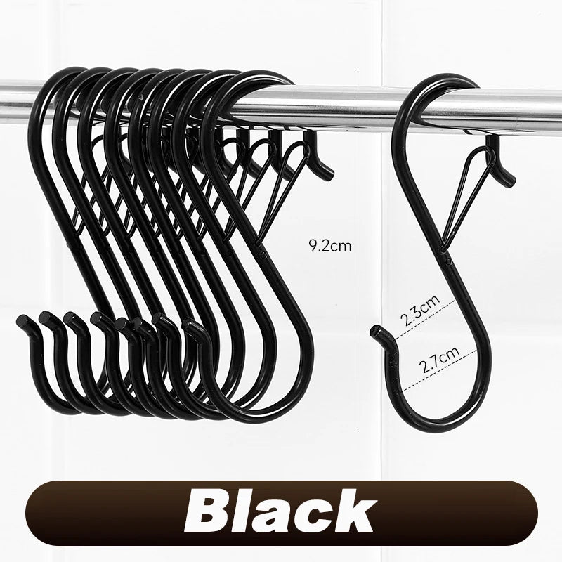 Heavy Duty Metal S Hooks with Safety Buckle – 5 or 10 Pack S Hooks Organizer Babs Black 5pcs