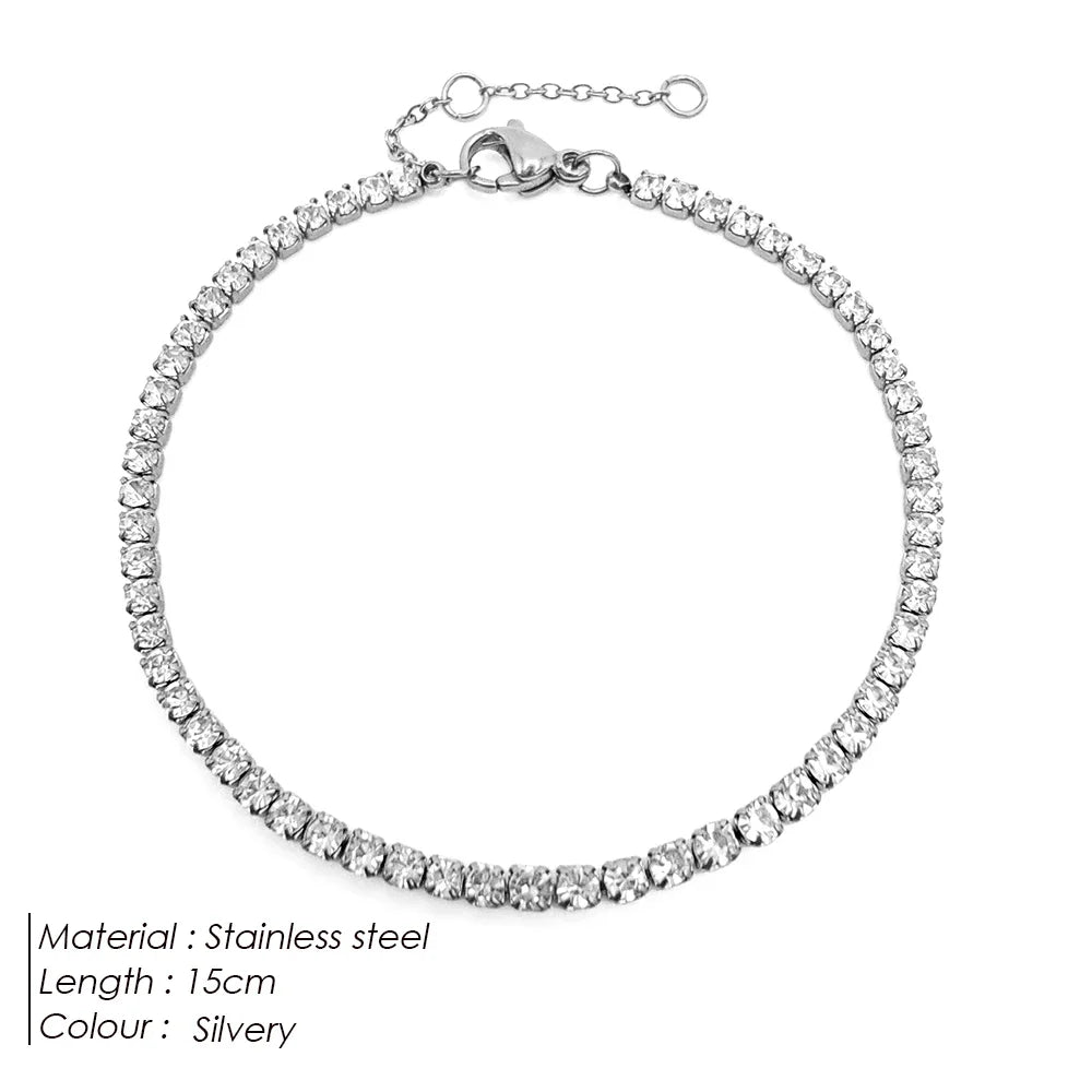 Round Zircon Tennis Bracelet | Gold Stainless Steel Women's Tennis Bracelet Babs silver