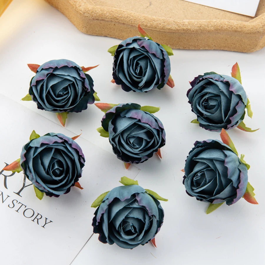Silk Artificial Rose Flower Heads 10/20 Pcs – Wedding & Home Decor Artificial Silk Flowers Babs Blue 10 pcs