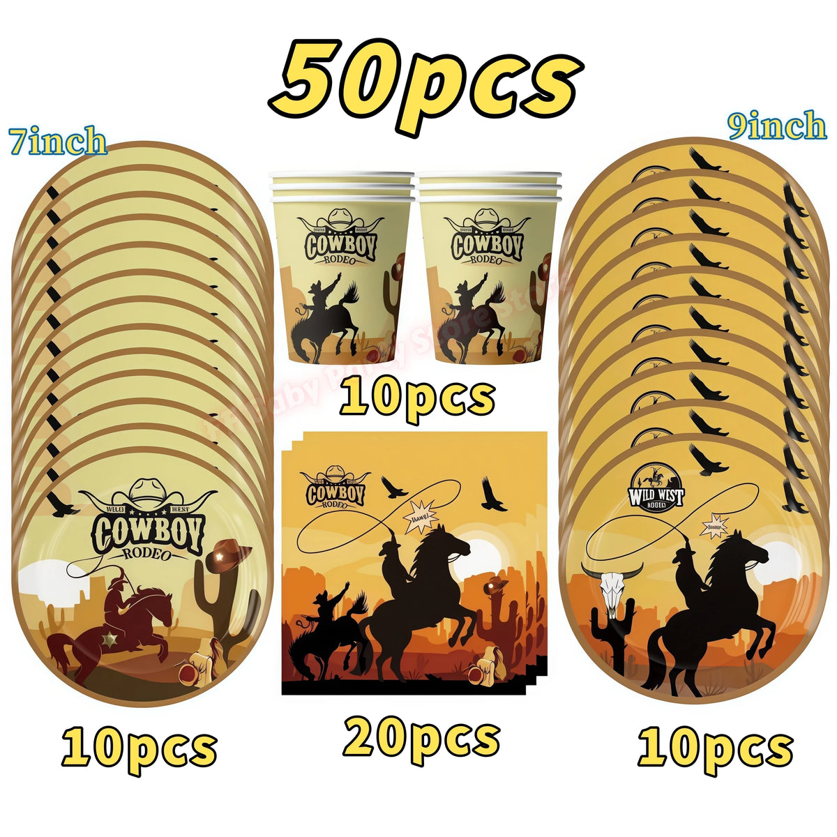 Wild West Cowboy Party Decoration Set – Balloons, Plates & Cups Party Decoration Set Babs 50pcs others