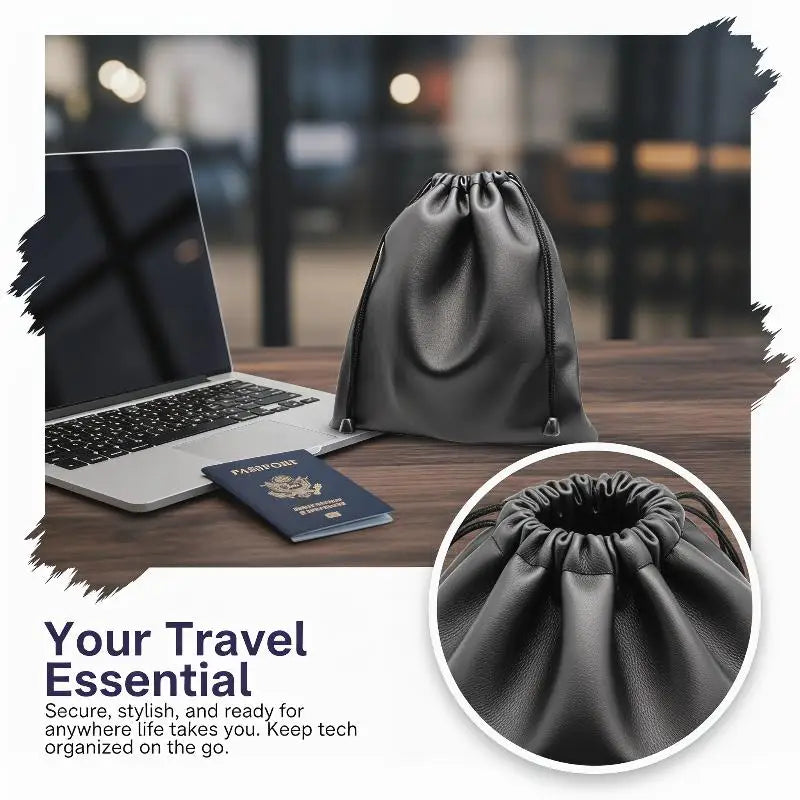 PU Leather Drawstring Bag – Dust-Proof Headphone Storage Pouch Drawstring Storage Bag Babs