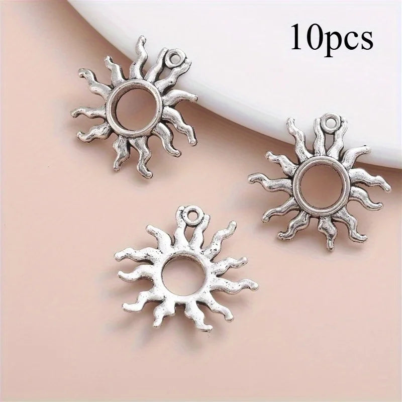 10pcs Metal Sun Pendants for DIY Necklace & Earring Making Jewelry Making Charms Babs Silver