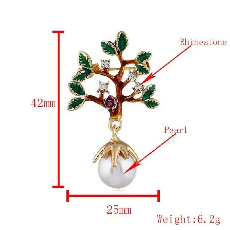 Pearl Tree Brooch – Vintage Oil Drop Rhinestone Lapel Pin Fashion Brooch Pin Babs