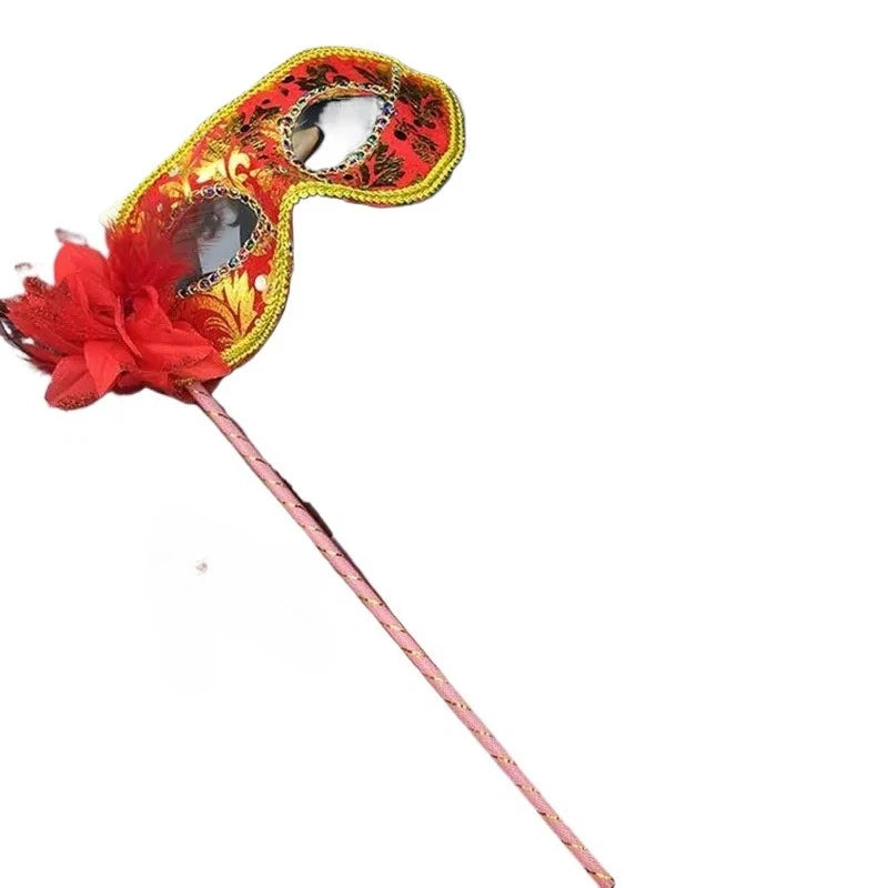 Handheld Feather Masquerade Mask on Stick – 10 Pack for Women Masquerade Mask Babs