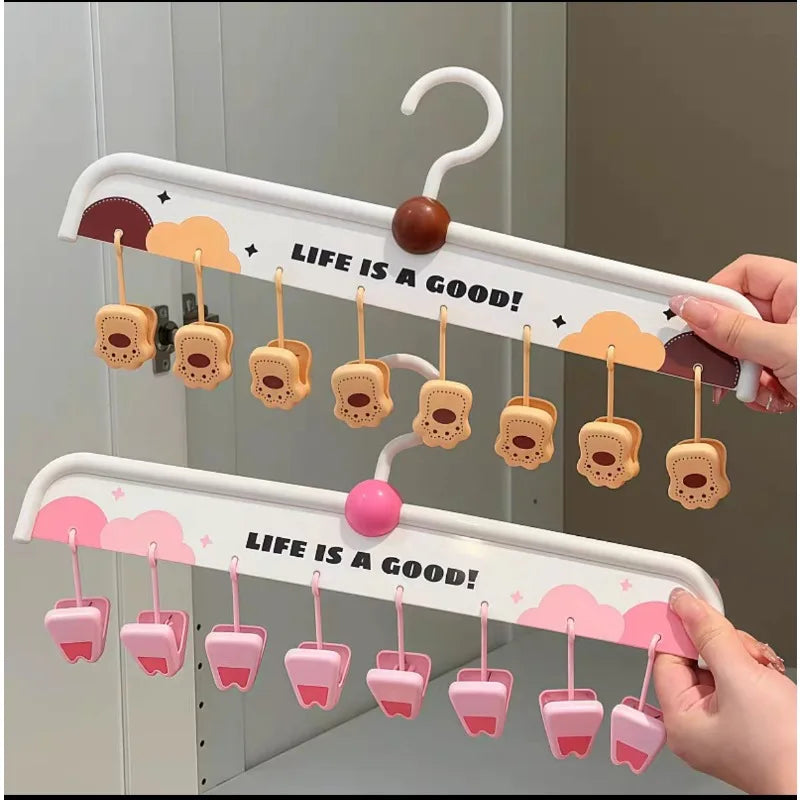 Cartoon Bear Multi-Clip Drying Hanger for Socks & Baby Clothes Laundry Drying Hanger Babs