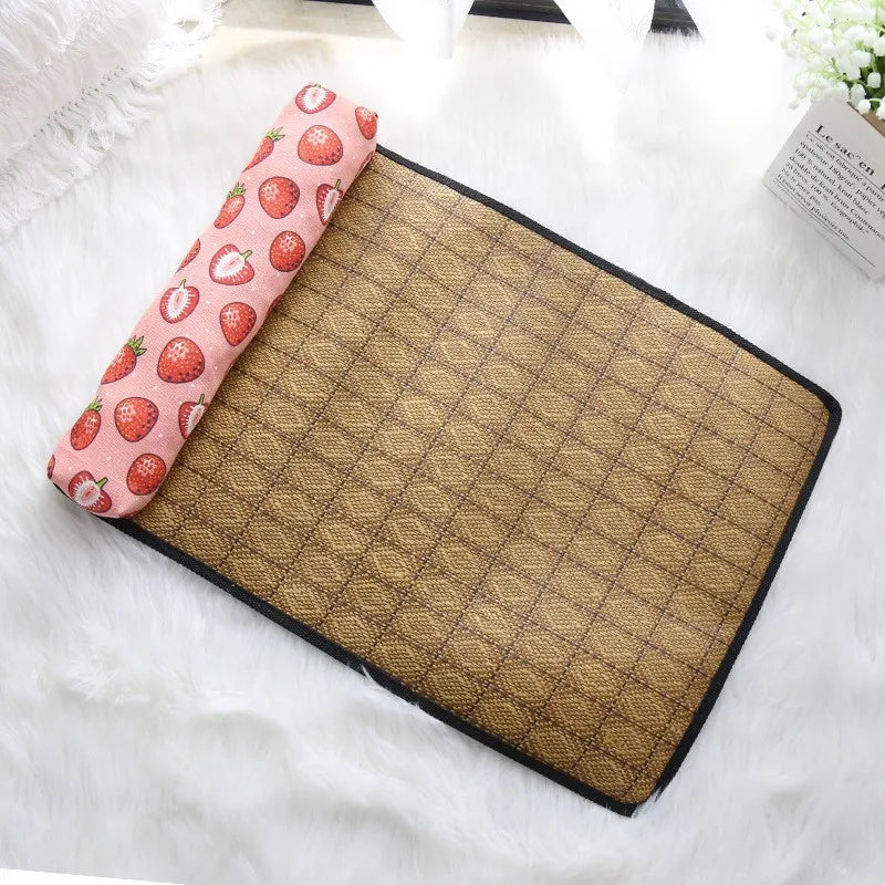 Pet Self-Cooling Rattan Mat for Cats & Dogs – Summer Bed Pet Cooling Mat Babs Pink strawberry L