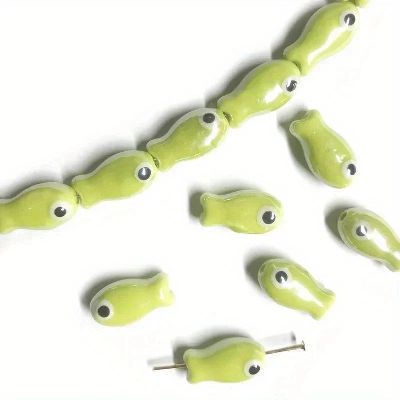 10Pcs Retro Fish Ceramic Beads for DIY Jewelry & Bracelets Ceramic Craft Beads Babs green10pcs