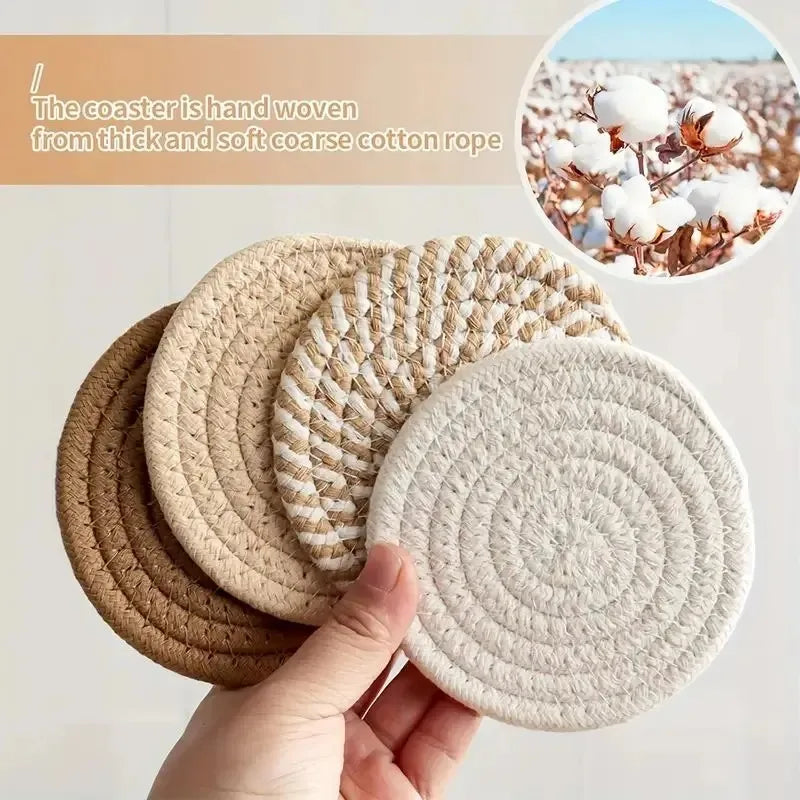 8-Piece Absorbent Cotton Woven Boho Coasters – Table Decor Woven Drink Coasters Babs