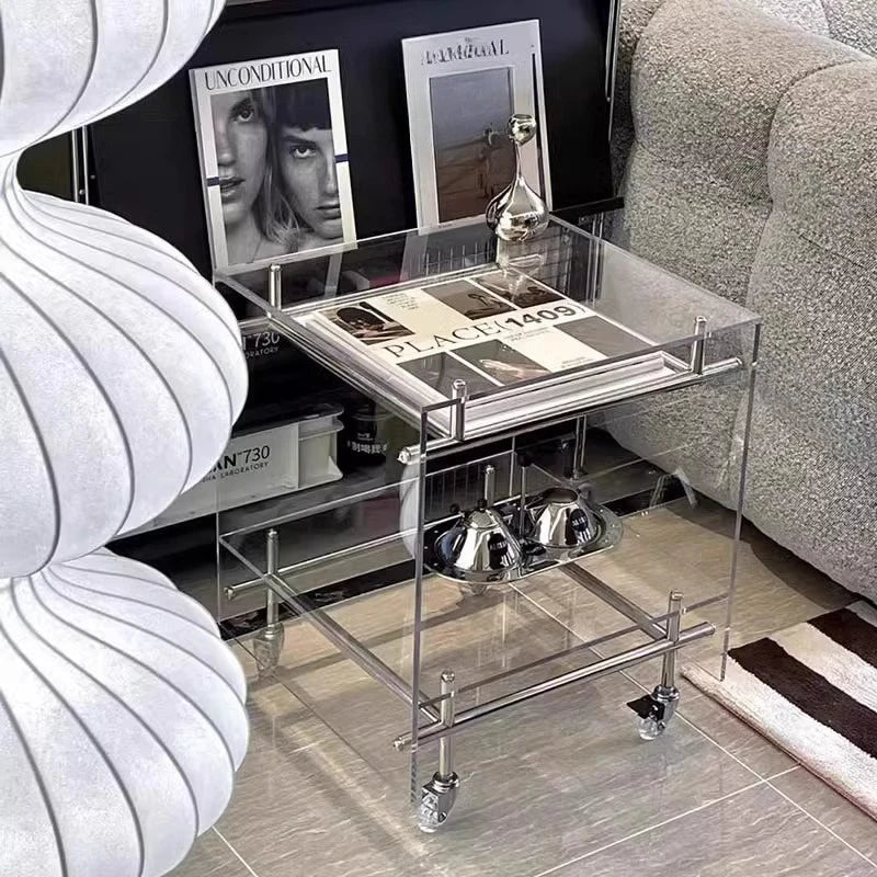 Modern Acrylic Coffee Table on Wheels – Minimalist Square Side Table Acrylic Coffee Table Babs