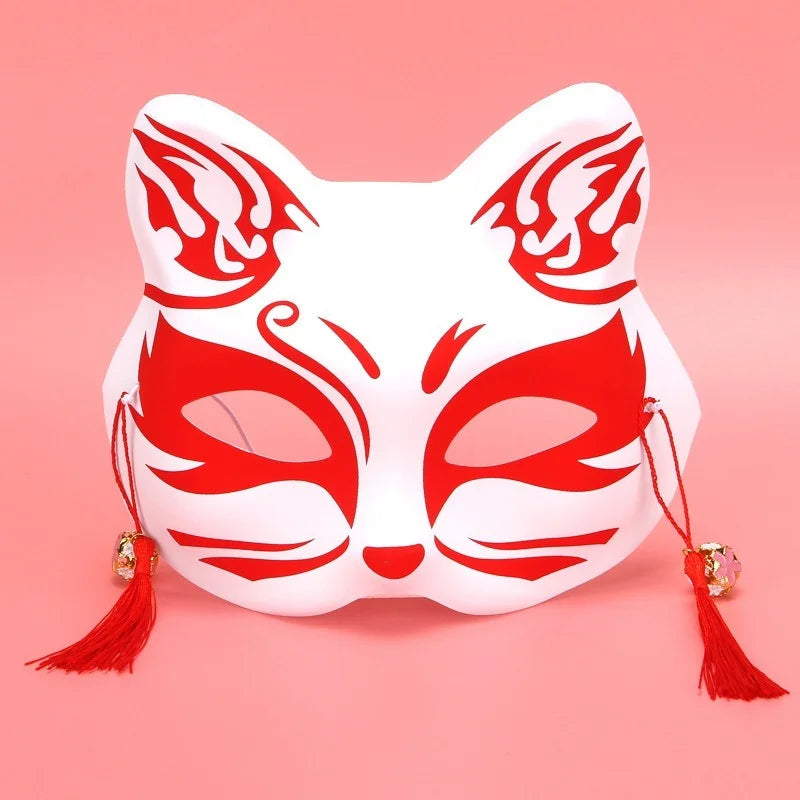 Anime Fox Cat Half Face Mask with Bell Tassels | Halloween Costume Face Mask Babs