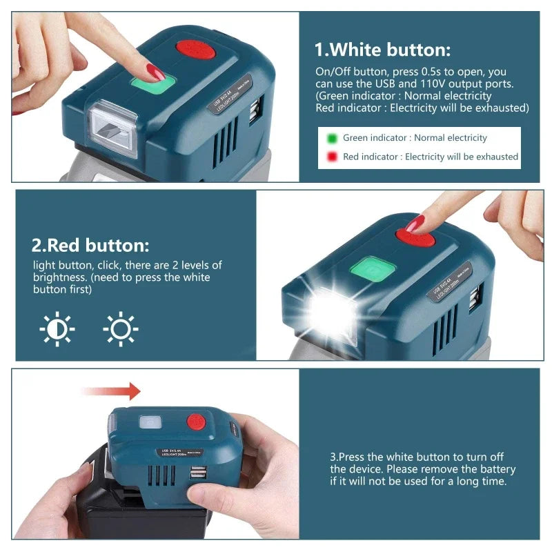 150W Power Inverter for Makita 18V Battery | USB & LED Light Portable Power Inverter Babs