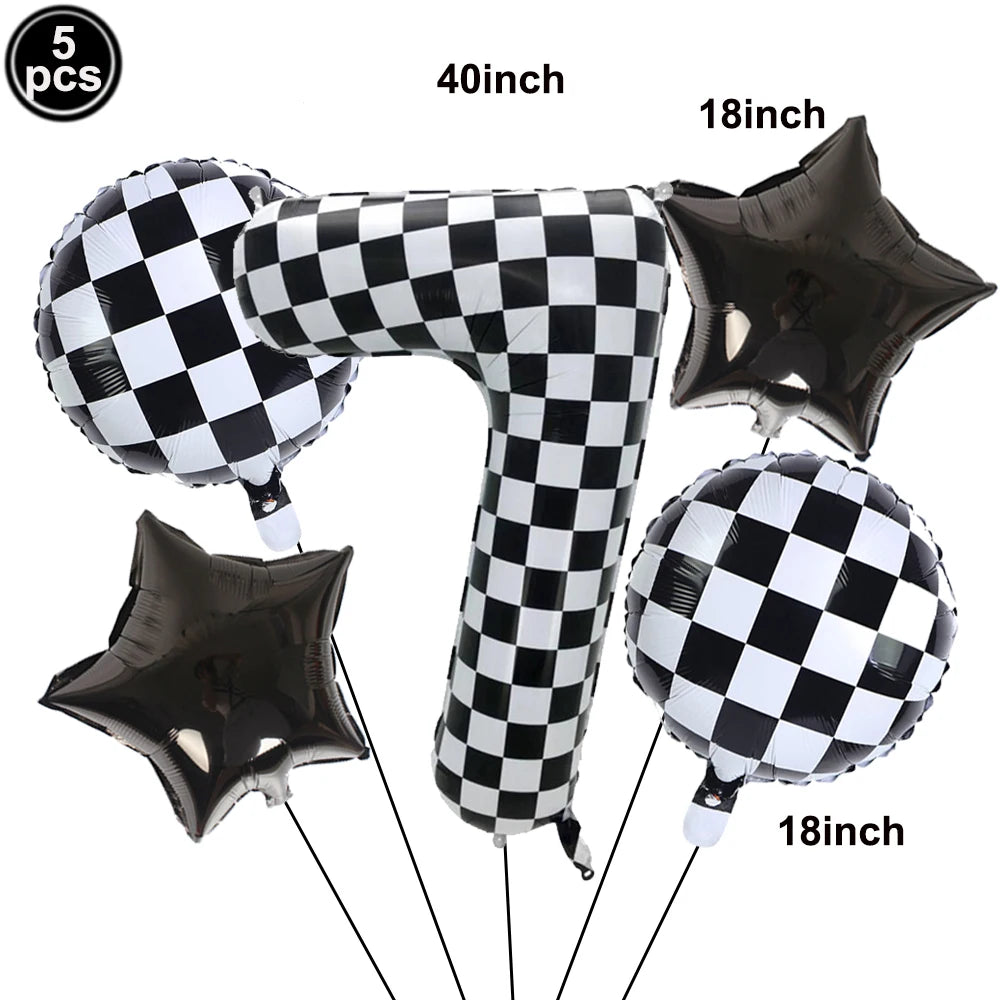 5-Piece Race Car Foil Balloon Set – 40" Checkered Number Balloons Party Foil Balloons Babs Number 7 As show