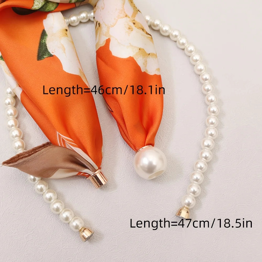 Layered Scarf Necklace with Pearl Chain – Boho Bandana Style Scarf Necklace Babs