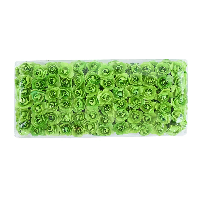 144pcs Mini 2cm Paper Rose Heads – Wedding & DIY Decor Artificial Flower Heads Babs green