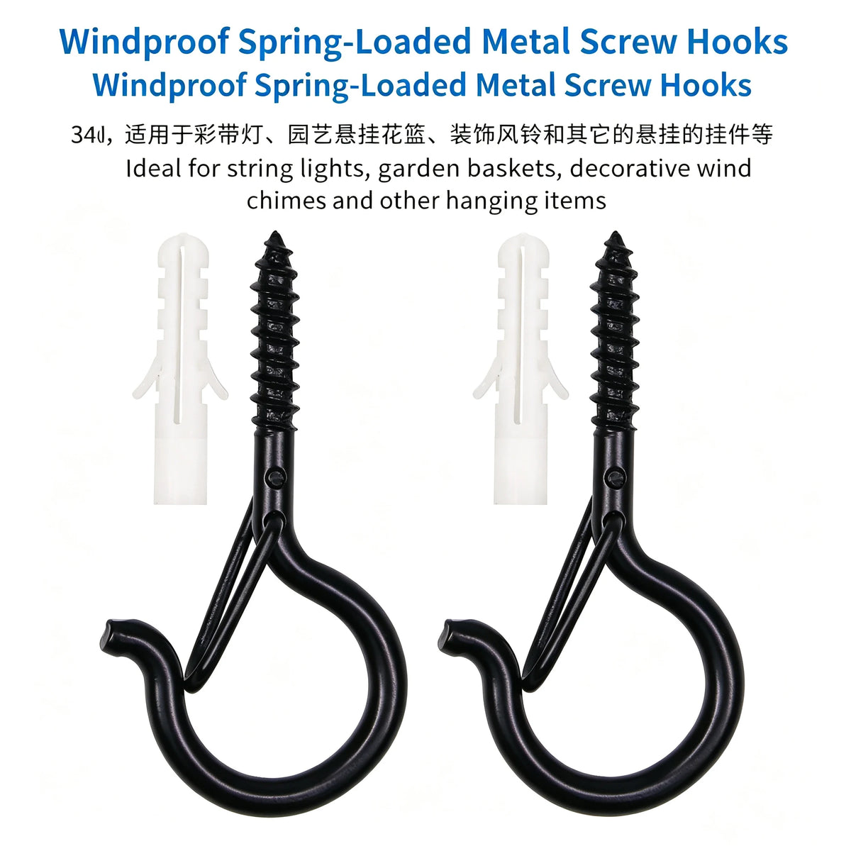 Heavy Duty Black Screw Hooks for Plants & String Lights 10/20pk Screw Ceiling Hooks Babs