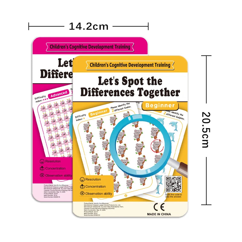 Find the Differences Reusable Erasable Kids Focus Game Cards Educational Game Cards Babs