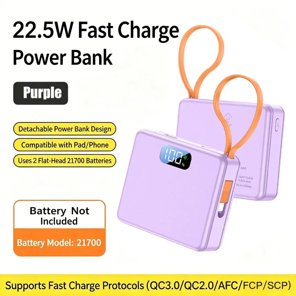 KEBIDUMEI 22.5W DIY 21700 Power Bank Case with LED Indicator DIY Power Bank Case Babs 22.5W Purple