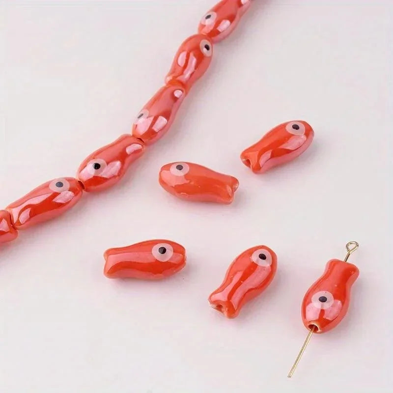 10Pcs Retro Fish Ceramic Beads for DIY Jewelry & Bracelets Ceramic Craft Beads Babs Orange10pcs