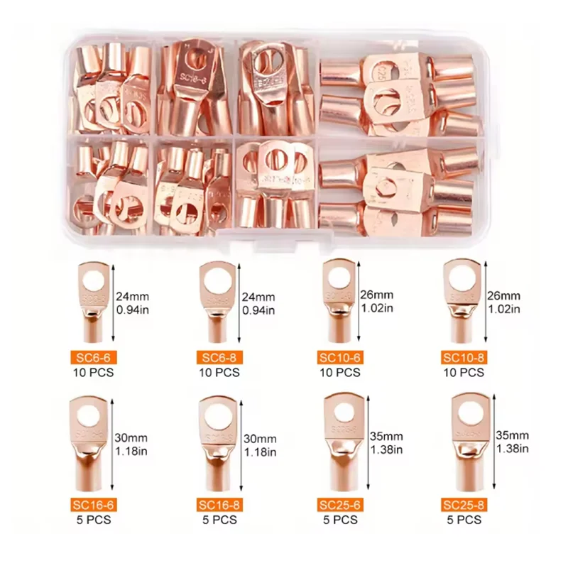 60Pcs Tinned Copper Crimp Ring Terminal Connectors – DIY & Auto Crimp Wire Terminals Babs