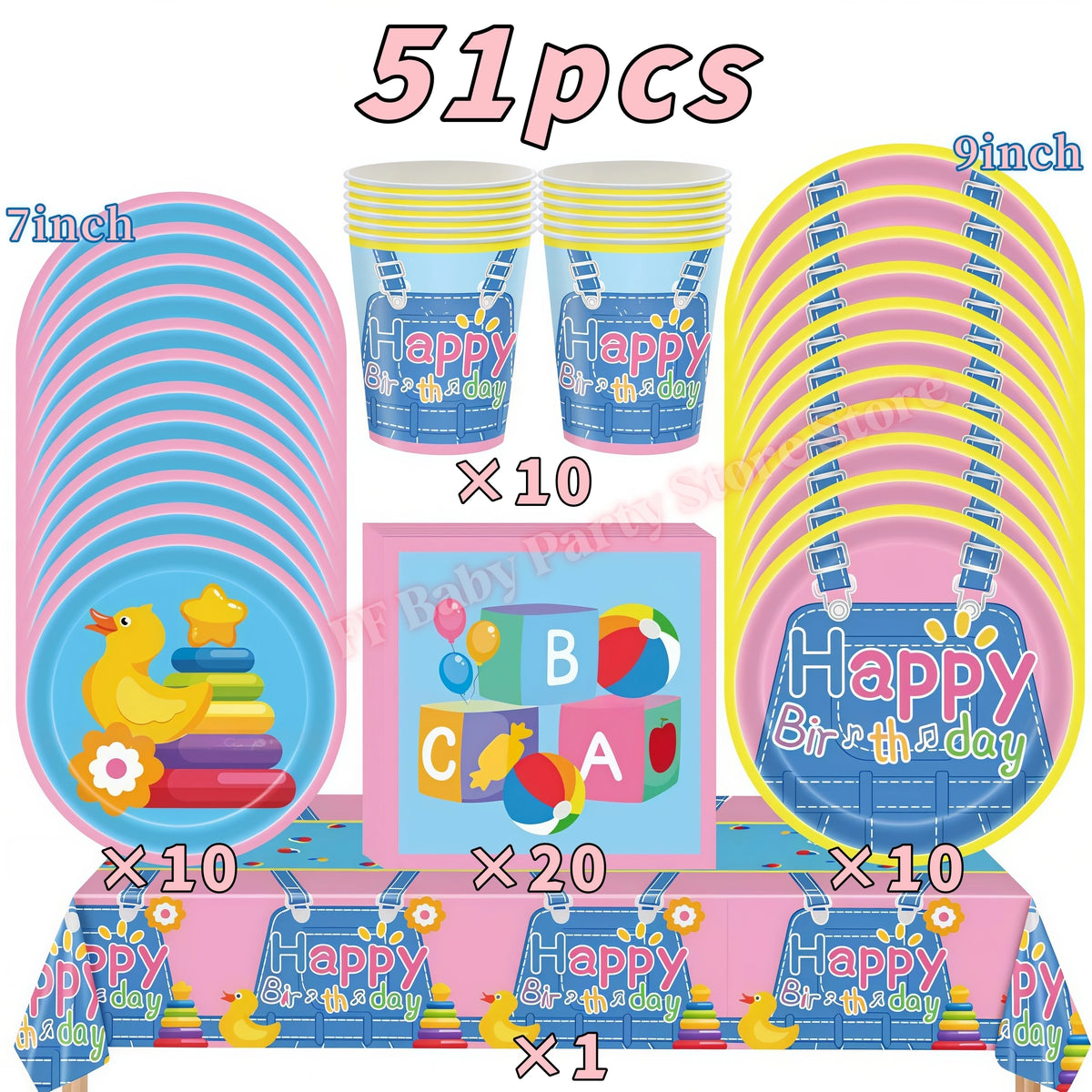 Kids Birthday Party Tableware Set – Cartoon Teacher Theme Party Tableware Set Babs 51pcs