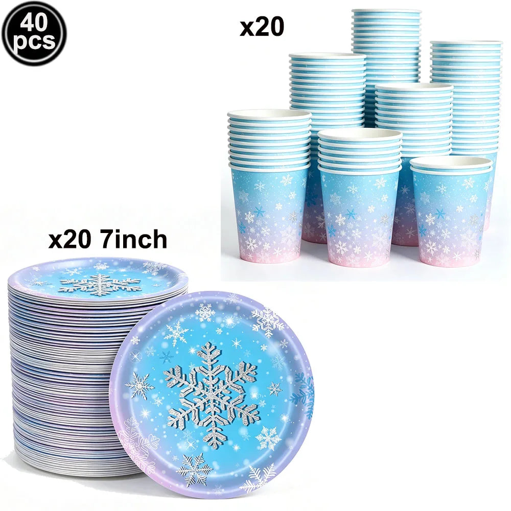 Frozen Winter Birthday Party Supplies – Plates, Cups & Balloons Party Supplies Set Babs Light Yellow As pictures show