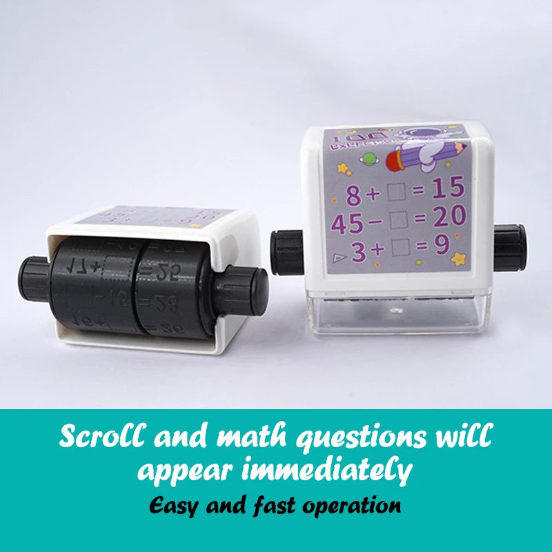 2-in-1 Math Roller Stamp – Fill-in-the-Blank, 100 Questions Math Teaching Stamp Babs