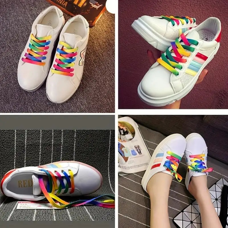 10 Pairs Rainbow Gradient Flat Shoelaces – Canvas & Sneakers Flat Shoelaces Babs