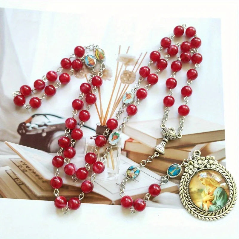 Catholic Virgin Mary Rosary Prayer Necklace with Cross Pendant Religious Pendant Necklace Babs