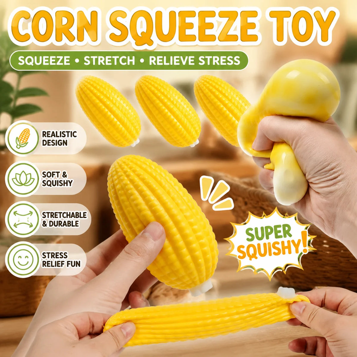 Realistic Corn TPR Squeeze Sensory Fidget Toy – Stretch & Squish Sensory Fidget Toy Babs
