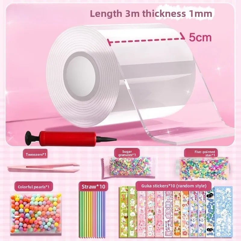 Squishy Nano Tape Glitter Set – Bubble Putty DIY Squeeze Toy Sensory Craft Toy Set Babs Transparent 3Set 1mm