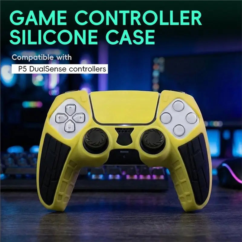 PS5 DualSense Silicone Case & Thumb Grip Caps – Yellow/Black Controller Silicone Case Babs