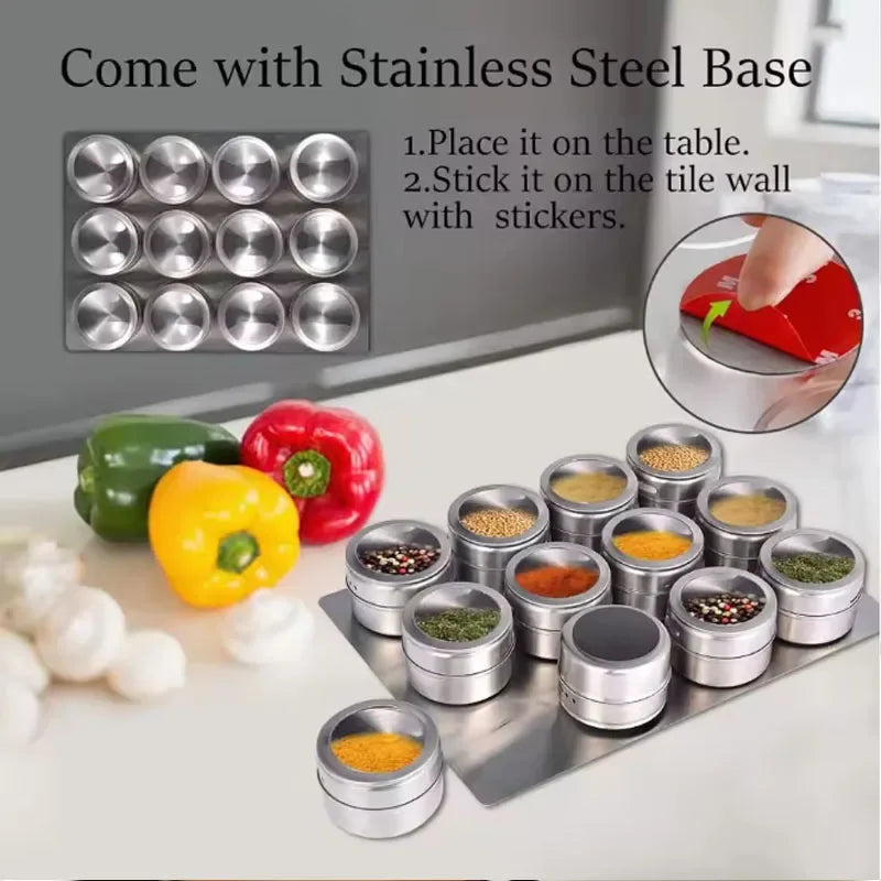 Magnetic Spice Jar Set – Stainless Steel Spice Tins Magnetic Spice Jar Set Babs