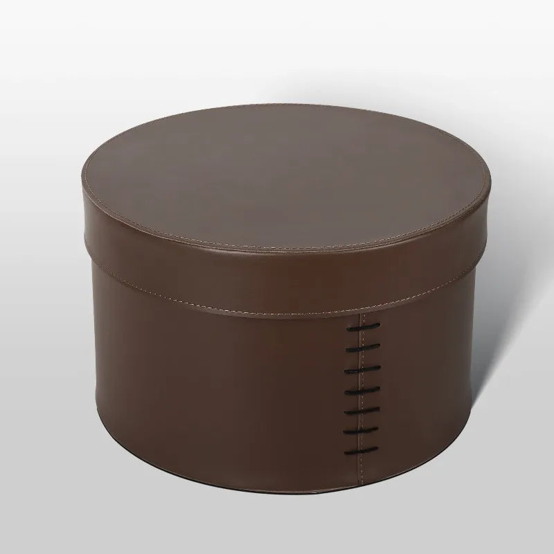 Luxury Round Leather Storage Box with Lid | Minimalist Organizer Leather Storage Box Babs