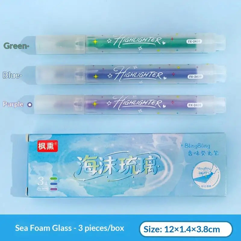 HUXUAN 3pc Glitter Highlighter Set – Shimmer Marker Pens for Journals Glitter Highlighter Set Babs A2