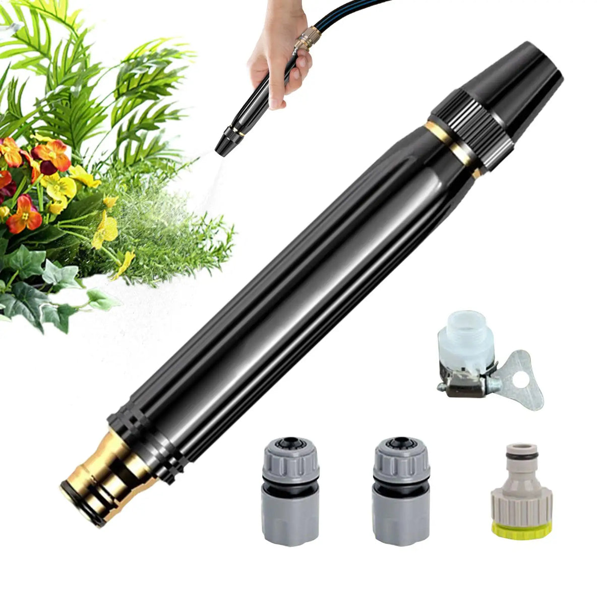 Metal Garden Hose Spray Nozzle – Adjustable Multi-Flow Garden Hose Nozzle Babs
