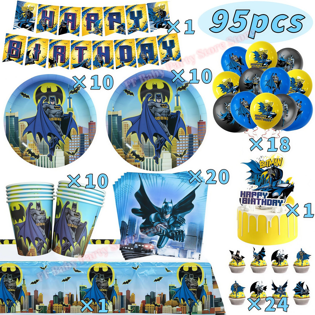 Bat Superhero Birthday Party Kit – Tableware, Balloons & Decor