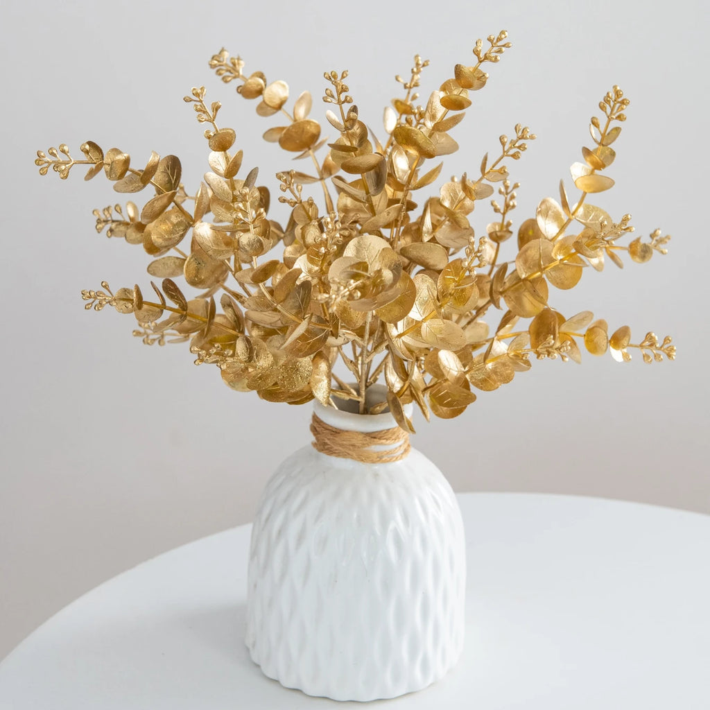 Artificial Eucalyptus Leaves Gold Decor – Wedding & Home Styling Artificial Floral Stems Babs